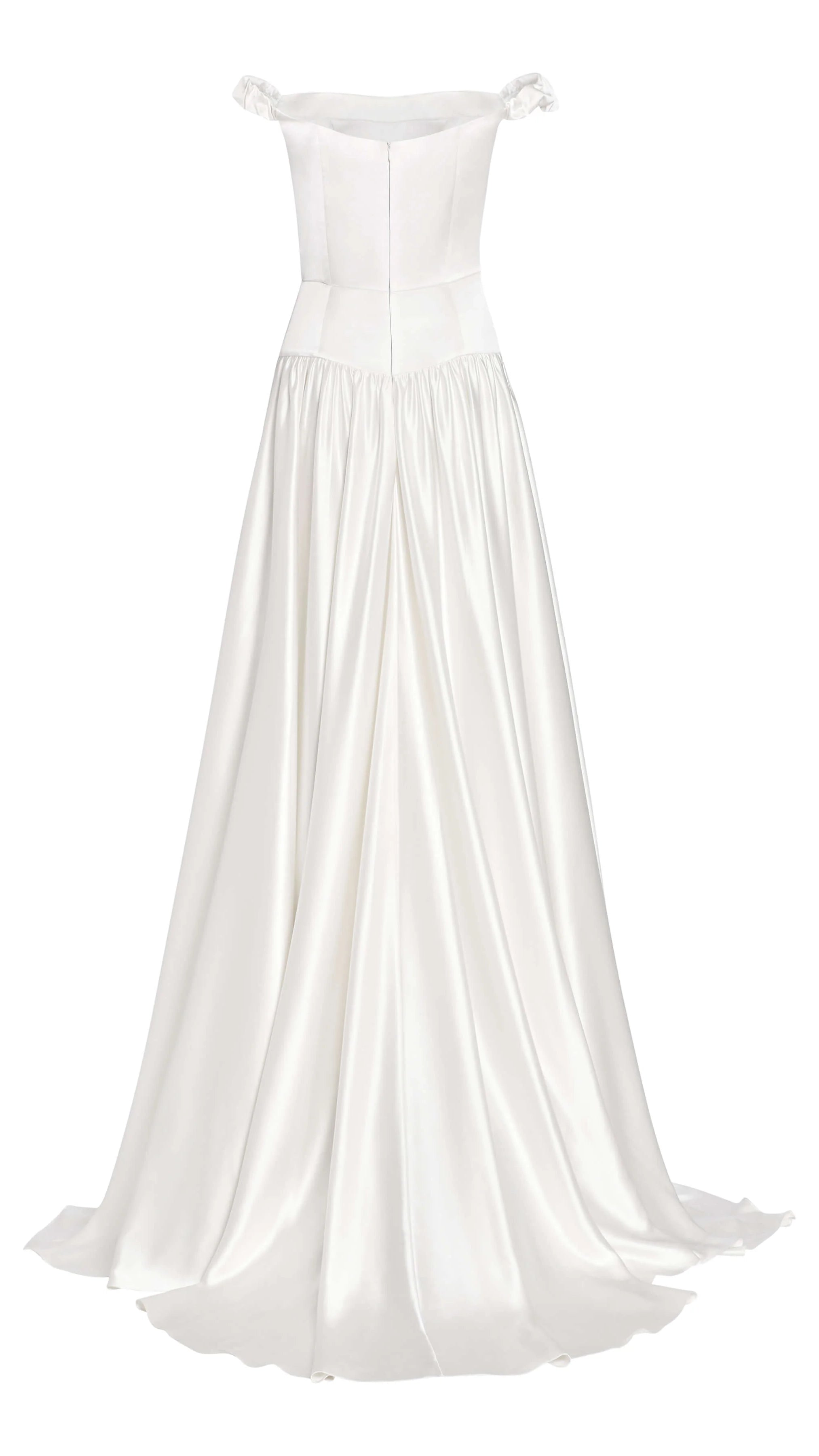 Wren White Duchess Satin Off The Shoulder Gown